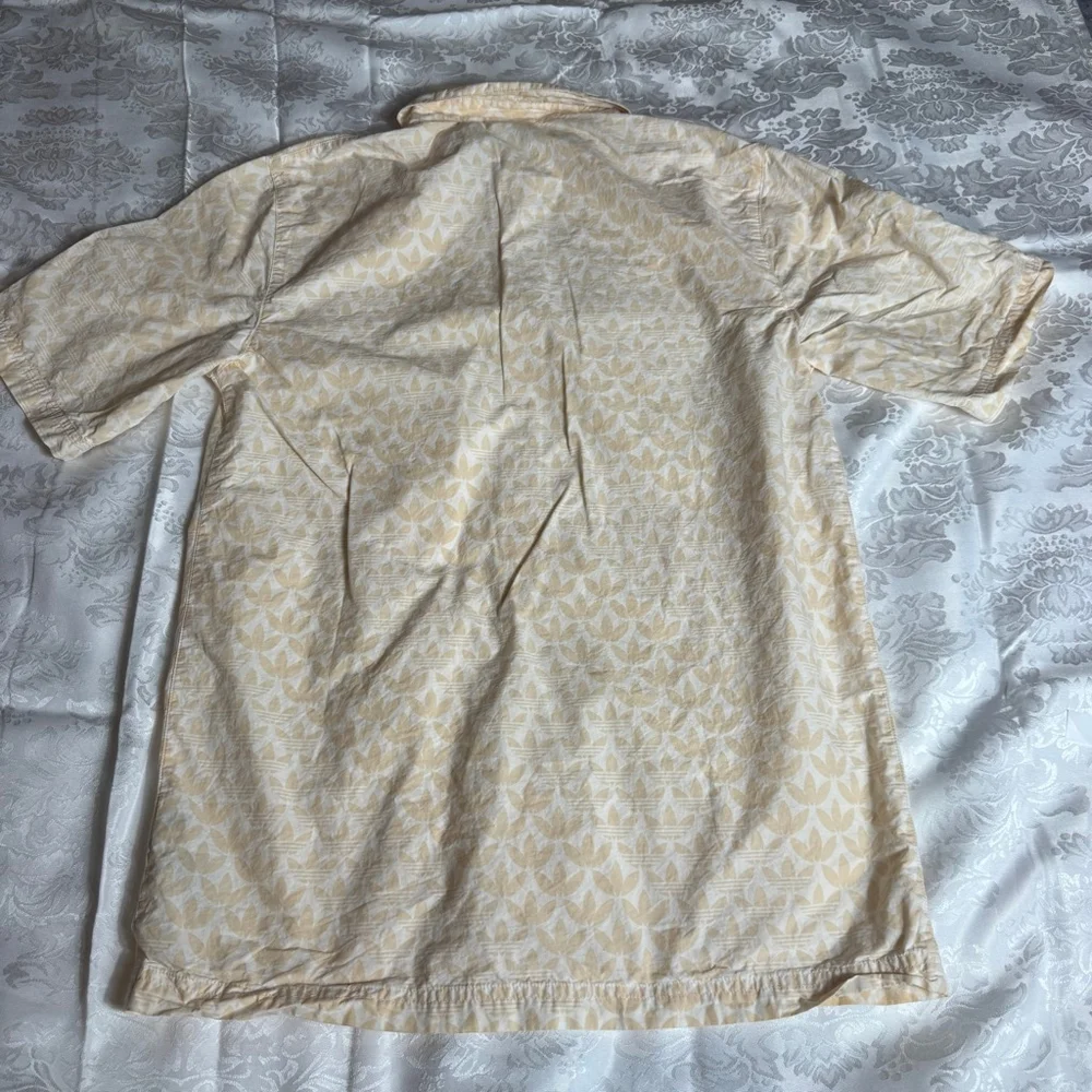 Men's Adidas Casual Button Down Shirt S Beige White